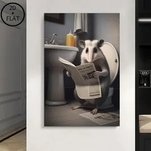 Funny Opossum Bathroom Poster, Animals on Toilet Wall Art, Wall Art Home Decor,Funny Bathroom Poster, Wall Decoration, Canvas Poster, Bedroom, Room Decoration opossum humor artwork funny poster unique wall art decor posters  room home decor pictur, gift