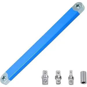 Ratchet Extension Bar Set, 1/4" 3/8" 1/2" Square Drive Adapters & Socket for Tight Spaces – Universal Tool Extension with Blue Aluminum Handle for Car Repair and Mechanical Work