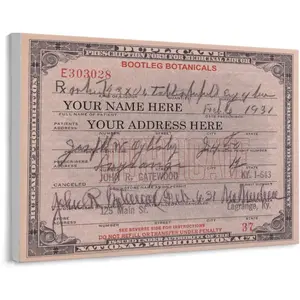 1920s Prohibition Whisky Prescription Poster (2) Canvas Print Wall Art Decoration Living Room Office Bedroom Aesthetic 20x16inch(50x40cm) Unframe-style