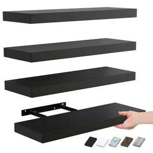 4pcs 15.8in Wall Shelves, Rustic Wood Finish Floating Shelves , Shelves for Wall Decor, with Invisible Brackets for Bathroom, Living Room,Bedroom and Kitchen(Black) floating  shelves