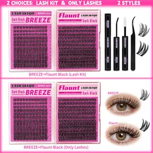 LASH SKYQD 276pcs D Curl BREEZE & Flaunt Black False Eyelash Cluster Kit, Fluffy Lash Clusters, Mix 10-16mm Wispy Cluster Eyelash Extensions Kit With Lash Bond, Seal & Tweezers, For Beginners & Proficient, DIY at Home, Fluffy Eyelashes Cluster