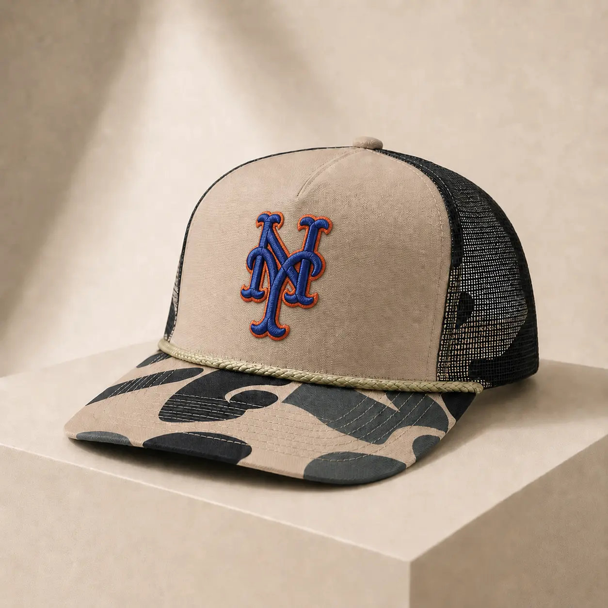 Retro Camo Trucker Hat Adjustable Mesh Baseball Cap for Everyday Wear