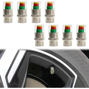 Tire Valve Caps - Indicator Warn 36psi Car Tire Pressure Gauge Indicator Alert Monitoring External Valve Cap Sensor Car Accessories(Set of 8) but Functional — 3D Stainless Steel Metal Tire Valve Caps (Silver)