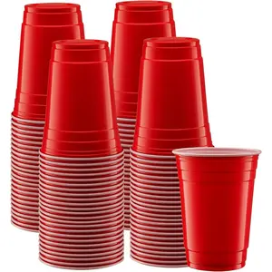 [18 oz. - 100 Count] Disposable Plastic Red Cups, Party Drinking Cups for Events and Everyday Use