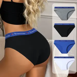 Hotcom Women's Letter Tape Drop Waist Panty Soft Comfy Breathable Contrast Binding Knicker for Daily Wear Underwear for All Seasons Fit Style