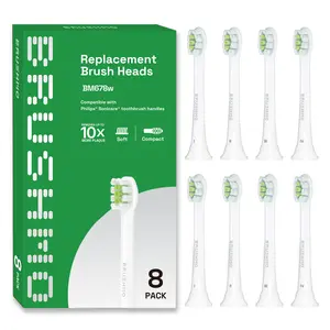 Compact Whitening Replacement Toothbrush Heads Compatible with Sonicare DiamondClean - 8 Pack, White