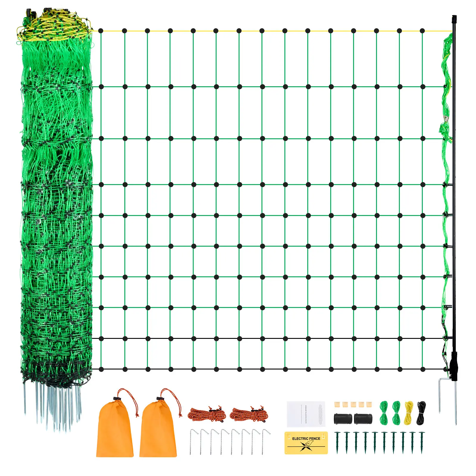 Electric Fence Netting, 35" H x 164' L, PE Net Fencing with Posts & Double-Spiked Stakes, Utility Portable Mesh for Goats, Sheep, Lambs, Deer, Hogs, Dogs, Used in Backyards, Farms, and Ranches