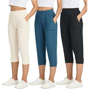 3 Pack: Women's Ribbed Capri Jogger Lounge Sweatpants with Pockets Yoga Workout (Available in Plus Size)XX13Home sug