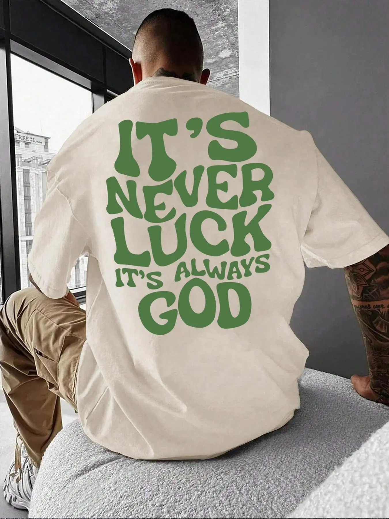 Men's Letter Print Round Neck Tee, Loose Casual Drop Shoulder Short Sleeve T-shirt, Men's Summer Top for Daily Wear