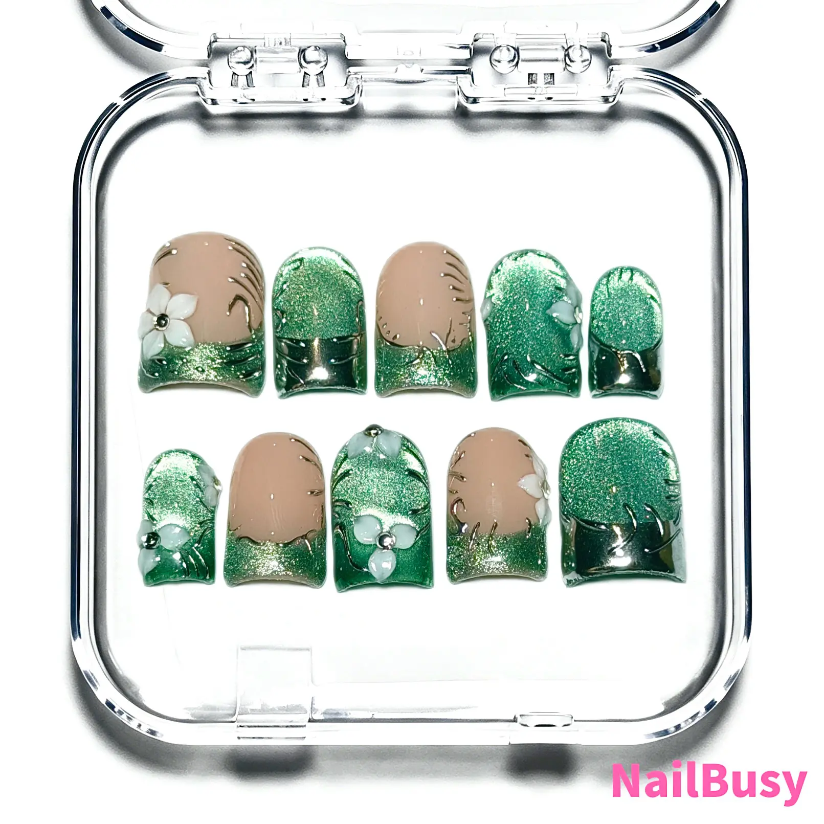 NailBusy 10PCS Multi-Pack 100% Handmade Reusable Press-On Nails - Chic, Glossy, Colorful Acrylic Nail Art with Modern Design Style, Fashion Unisex TikTok Shop Spring Glow Up