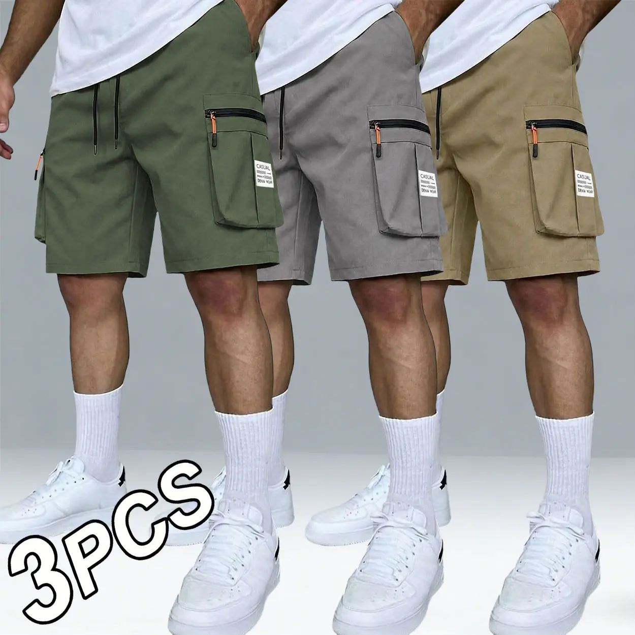 3-pack Men's Cargo Shorts, Casual Work Shorts with Zippered Pockets and Quick-drying Drawstring Waistband, Suitable for Men's Hiking, Summer Sports and Fitness, Outdoor Activities, Gym, and Beach Thermal Snowpants