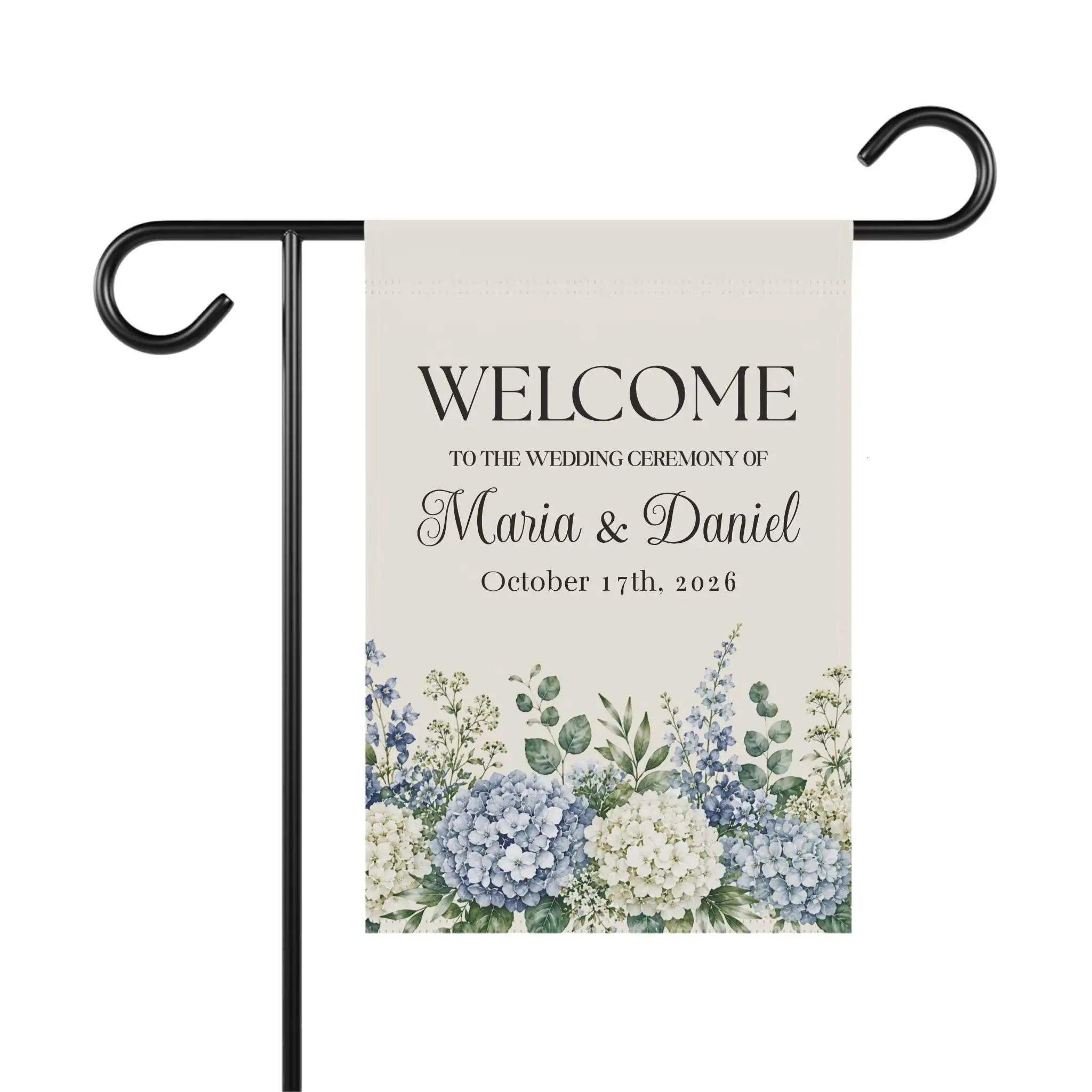 Wedding Welcome Garden Flag, Custom Floral Outdoor Banner, Ceremony Yard Decoration, Personalized Couple Name Porch Decor Gift