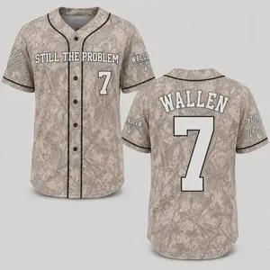 Collection #7 Camo MW Still The Problem Tour 2026 Baseball Jersey, I'm The Problem Camo Short Sleeve Shirt, Baseball Varsity Jacket, Sporty Streetwear Look, Everyday Casual Jacket