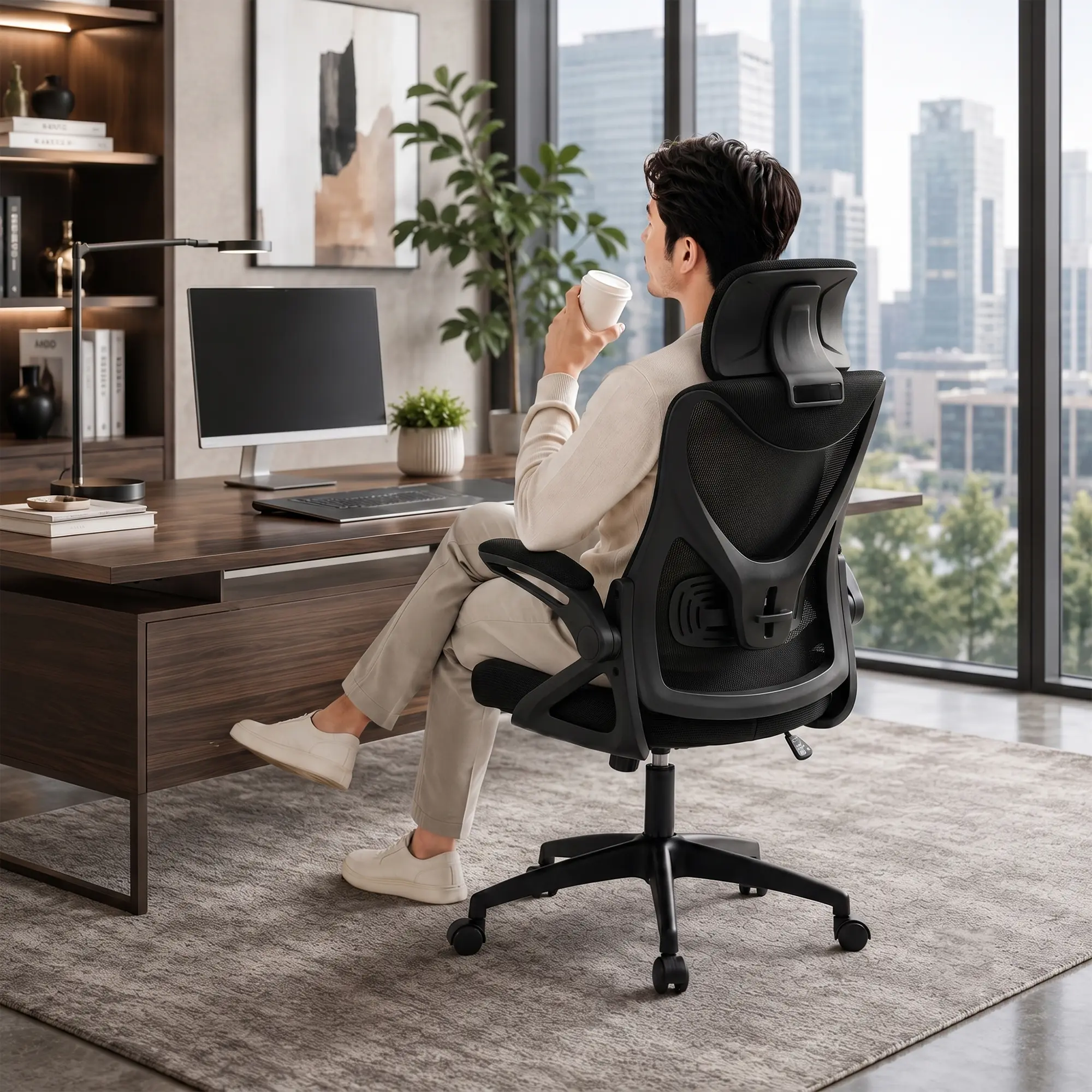 GASEE Ergonomic Office Chair, 400 LBS Computer Chairs with Adjustable Lumbar Support, Breathable Mesh Desk Chair Ergonomic with Thickened Cushion, Comfy Home Office Desk Chair,Black