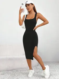 Petite Striped Split Tank Dress - Women's Casual Summer Basic Dress