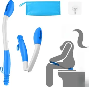 Foldable Butt Wiper, Jhua 15.7" Toilet Aids for Wiping, Comfort Silicone Bottom Buddy Wiping Aid with Hanging Ring, Hook, Carrying Bag, Toilet Aid Tools Bathroom Personal Care, Blue