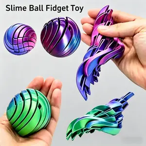 3D Printed Anxiety Relief Fidget Toys, Round Gear Twisting Ball, Liquid Flow Sensory Toy, Cool Desktop Ornament for Home & Office, Gradient Green/Orange/Purple, Ideal Holiday Gift for Adults Teens for Birthday Christmas Thanksgiving Halloween