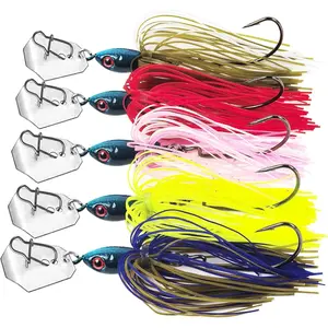 5Pcs Buzz Bait Bladed Jigs Lures Fishing Jigs with Worm Hooks for Bass Trout Walleye 4.13in/0.65oz