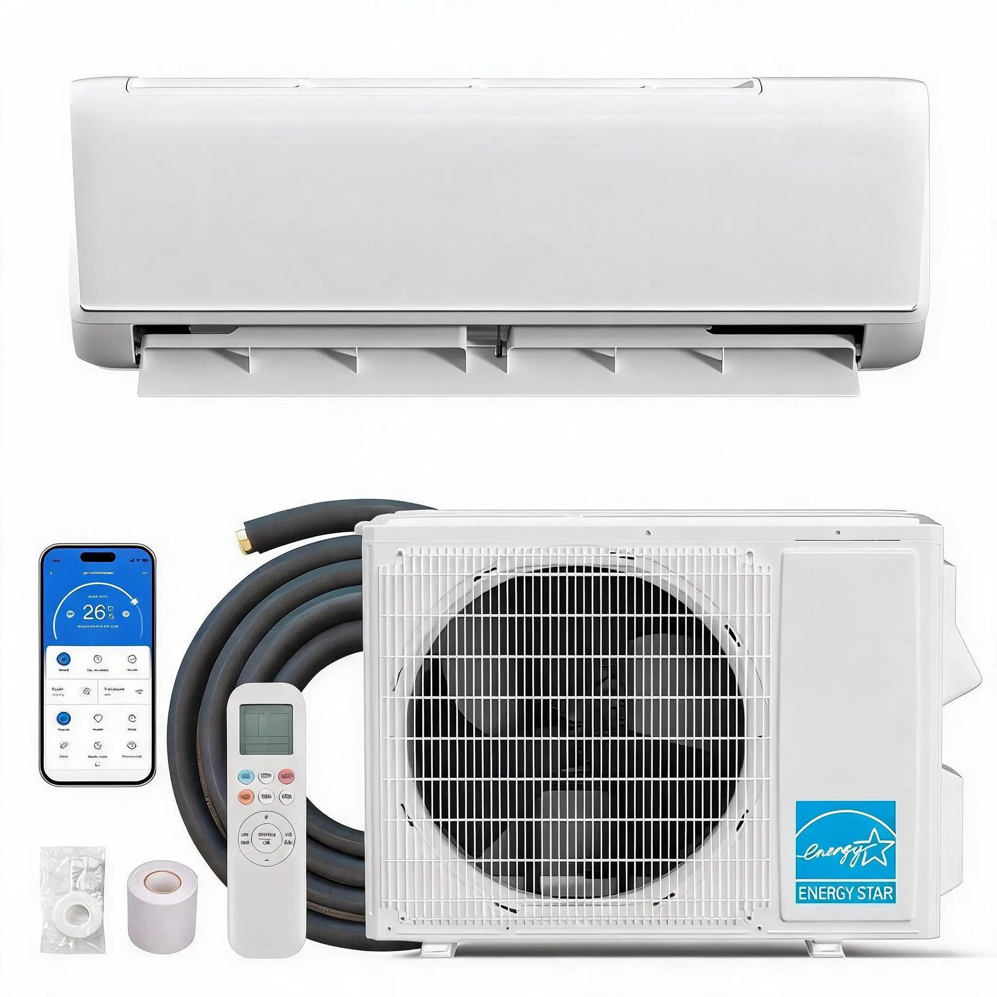 High-Efficiency Ductless Mini Split Air Conditioner & Heat Pump – 18000 BTU, 21 SEER2, Certified Efficient, Inverter, 208-230V, WiFi Smart App, Alexa Compatible, Cools & Heats Rooms up to 1250 Sq.Ft, Installation Kit Included