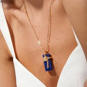 K549 Knotted Oil Drop Rectangular Pendant Copper Necklace Multi-color Pendant
