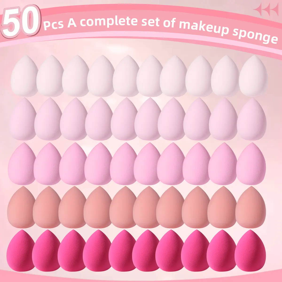 50-Piece Cosmetic Face Makeup Tools Set - Large Soft Makeup Sponges, Smooth Powder Puffs for Beginner Flawless Application