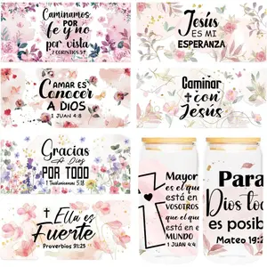 UV DTF Cup Wraps Stickers - 6 Sheet Bible Verse UV DTF Transfer Stickers, Christian UVDTF Cup Wraps for 16 oz Glass, Flower Design, DIY Crafts Gifts for Friends