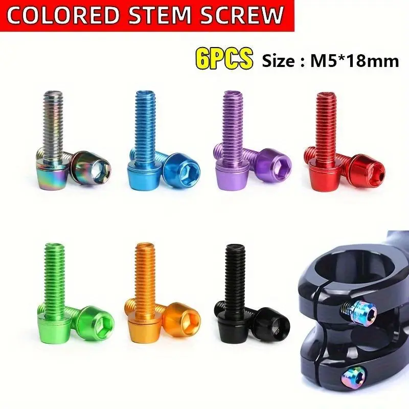 6 pcs mountain bike, road bike handle dry riser screw bicycle dry bolt M5 * 18mm high carbon steel with washer bolt Bicycle Bolts, Bicycle Accessories Bike Parts, Bike Accessory