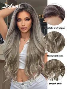 Long Wave Natural Waves Natural Highlighted Gold Lace Wig, Fashionable Synthetic Fiber, No Bangs Design, Comfortable Fit for All Occasions, Daily Wear