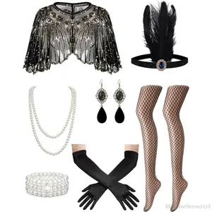 1920s Flapper Dresses Accessories for Women Theme Set Roaring 20s Great Gatsby Costume Dresses Accessories for WomenXXSilentSerenity3
