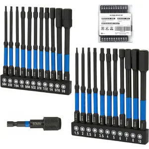 23PCS 4 inch Hex Bit Set, Metric & SAE Allen Wrench Drill Bit Set, 1/4" Hex Shank S2 Steel Magnetic Allen Key Bits for Power Drill Screwdriver Impact Driver