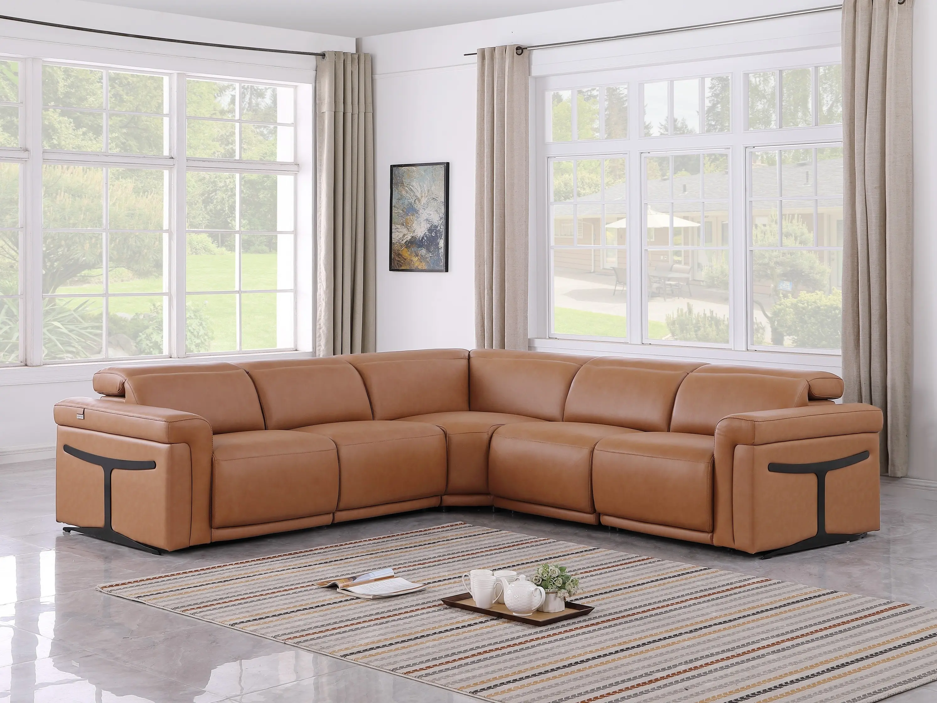 Global United 1126CG-5PC Divanitalia Italian Leather Power Reclining Sectional Sofa with Adjustable Headrests