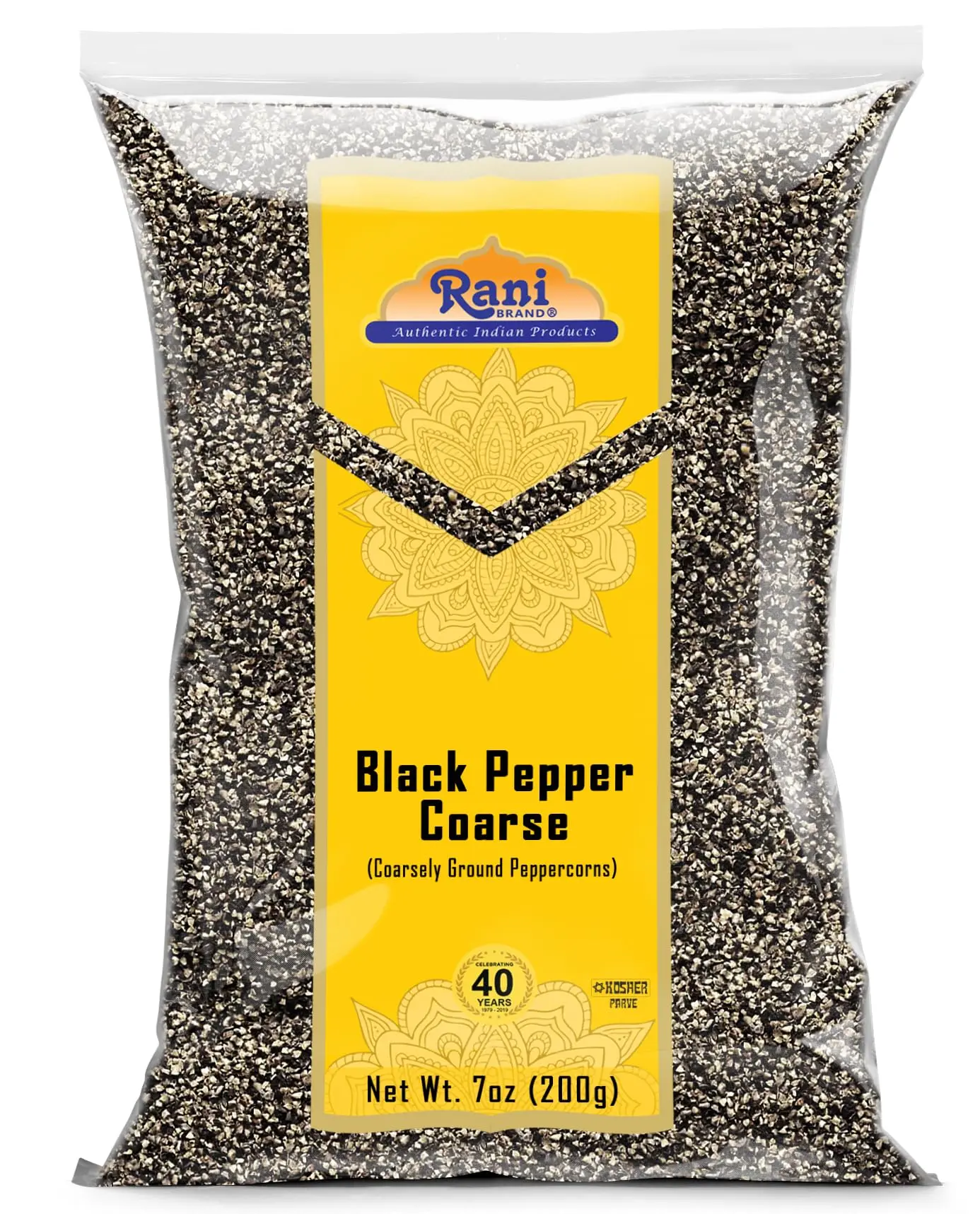 Rani Black Pepper Coarse Ground 28 Mesh (Table Grind), 7oz (200g) ~ Gluten Friendly | Non-GMO | Kosher | Natural