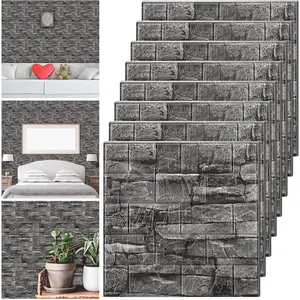30 count 28.81 Sq ft 3D Wall Panels Peel and Stick  Brick Wallpaper Printable Faux Brick Wall Panels Decorative Self Adhesive Tiles (Rock Black)