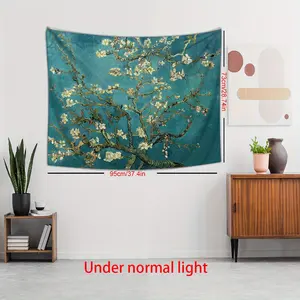 1pc, Van Gogh Landscape Oil Painting Almond Blossom Printed Tapestry Home Decoration Wall Carpet Wall Decoration