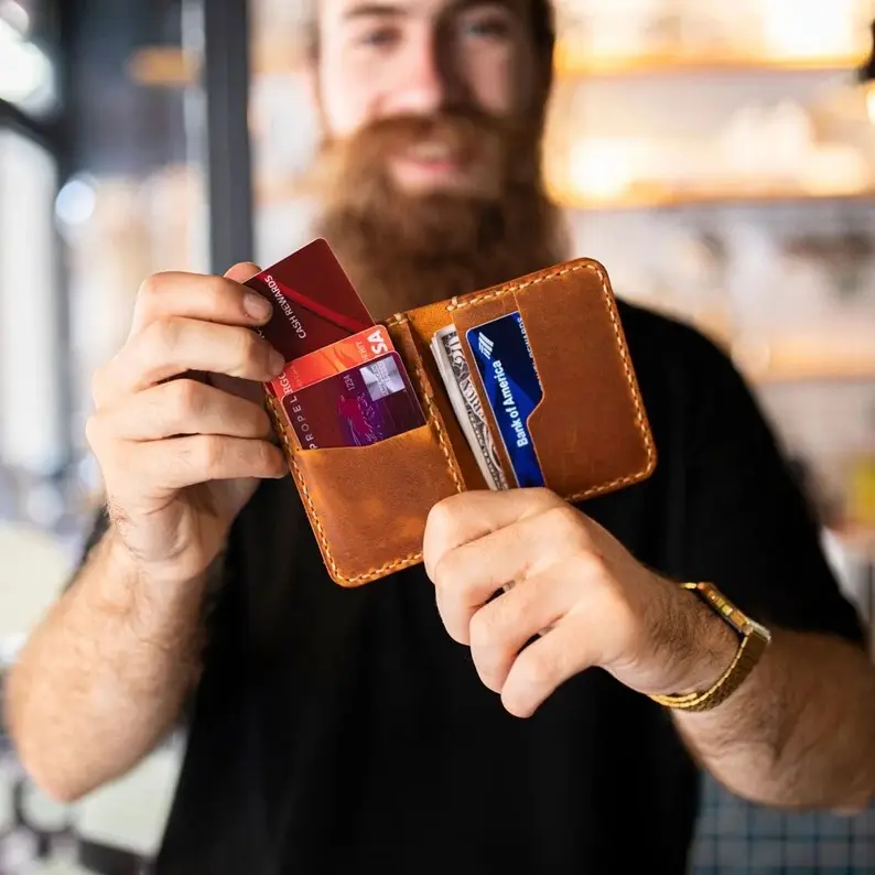 Lone Deer Leather Personalized Minimalist Bifold Wallet with 4 Card Slots and 2 Money Slots