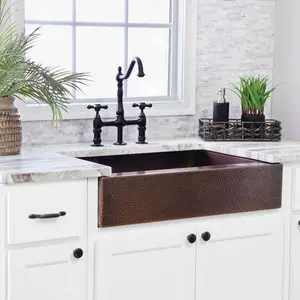 30 Inch Retro Fit Copper Single Bowl Apron Farmhouse Sink - Brown Copper
