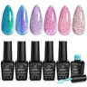 Beetles Art Decoration Gel Nail Polish Kit - 6 Bottle Nail Care Set for All Ages, Sparkle Pink/Blue Purple/Chameleon Crushed Diamond, Multifunction Soak-Off UV Gel for DIY Manicure Gift