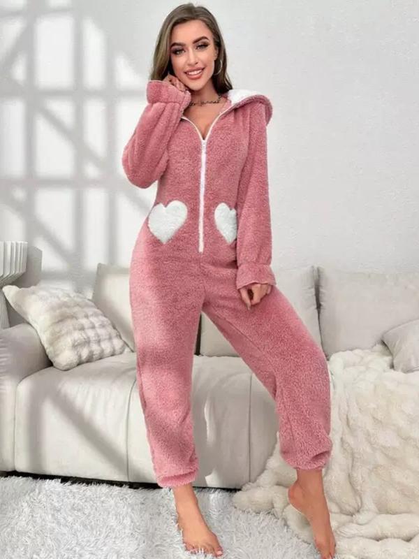 【Christmas Sale】Women’s Heart Fleece Onesie Pajamas – Cute Hooded Loungewear, Super Soft & Cozy for Cold Nights