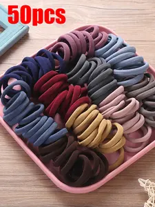 50 Pcs Women's Morandi Color Hair Ties Set, Durable Casual Daily Accessories, Essential Hair Bands for Gym & Everyday Use, Scrunchie, Elastic Tie Band