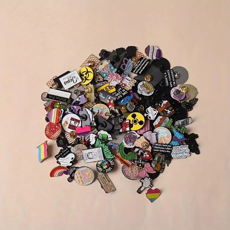Bulk Enamel Pins Set (5-50pcs) - Unisex Fit Zinc Alloy Brooches, Cute Aesthetic Random Anime & Animal Designs for Backpacks, Lapels, Gaming Fans, Beach Use, Birthday Gifts, Blind Bag Collar Clips