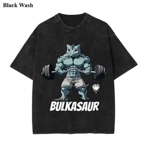 Vintage Bulkasaur Wash Tee, Bulbasaur Gym Graphic Tees, Pocket Monster T-Shirt, Unisex Anime Shirt, PKM Gift, Gym Workout Shirt, Menswear Womenswear Streetwear Top Fit Oversize