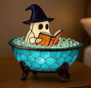 Ghost Bubble Bath Lamp, Halloween Cute Ghost Decor with Soft LED Light & Reading Book Lamp for Bedroom Decoration, Indoor Halloween Decor for Party, Nightlight & Gift