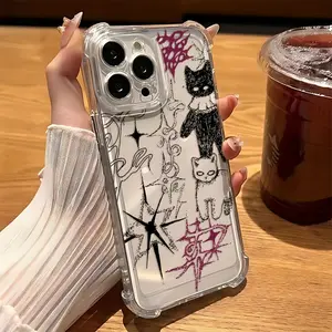 A simple cartoon cat transparent phone case, TPU shockproof full protection case, suitable for iPhone 17/16/15/14/13/12/11 PRO PROMAX PLUS AIR X XS, an ideal gift for friends and family, SJTKK90