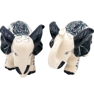 Hand-painted Ceramic Embera and Nyala Elephants - Pair