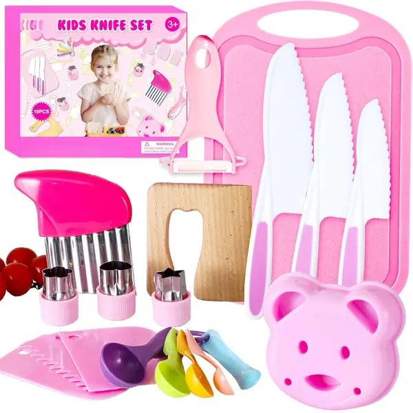19 Pieces Spring Summer Gift Kitchen Tools Set Gift , Real Knife Set for Toddlers and Kids, Montessori Toys for Pretend Play, Safe Utensils for Birthd