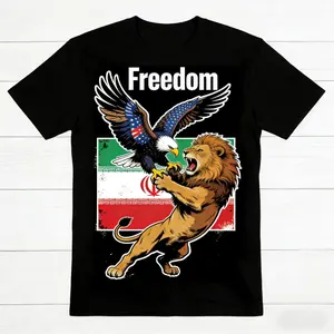 Iran Flag Eagle Lion Freedom Print Casual T Shirt