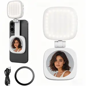 3-in-1 Magnetic Selfie Light for Phone, Rechargeable LED Fill Light with Mirror and Stand, 5 Color Temperatures, Portable Phone Light for Makeup, Selfies, TikTok, Vlogs, Live Streaming, Includes Metal Ring