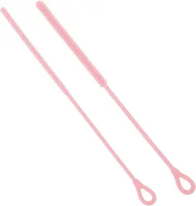 2Pcs Silicone Straw Cleaner Brush, 9.84in Reusable Straw Cleaner with Bendable Steel Core, Extra Long Soft Bottle Brush for Clearing Glass Straws, Smoothie Straws, 9mm&6mm