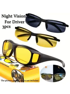 3 Pairs of Men's and Women's Night Vision Prescription Glasses - Yellow Lenses, Enhanced Nighttime Visibility