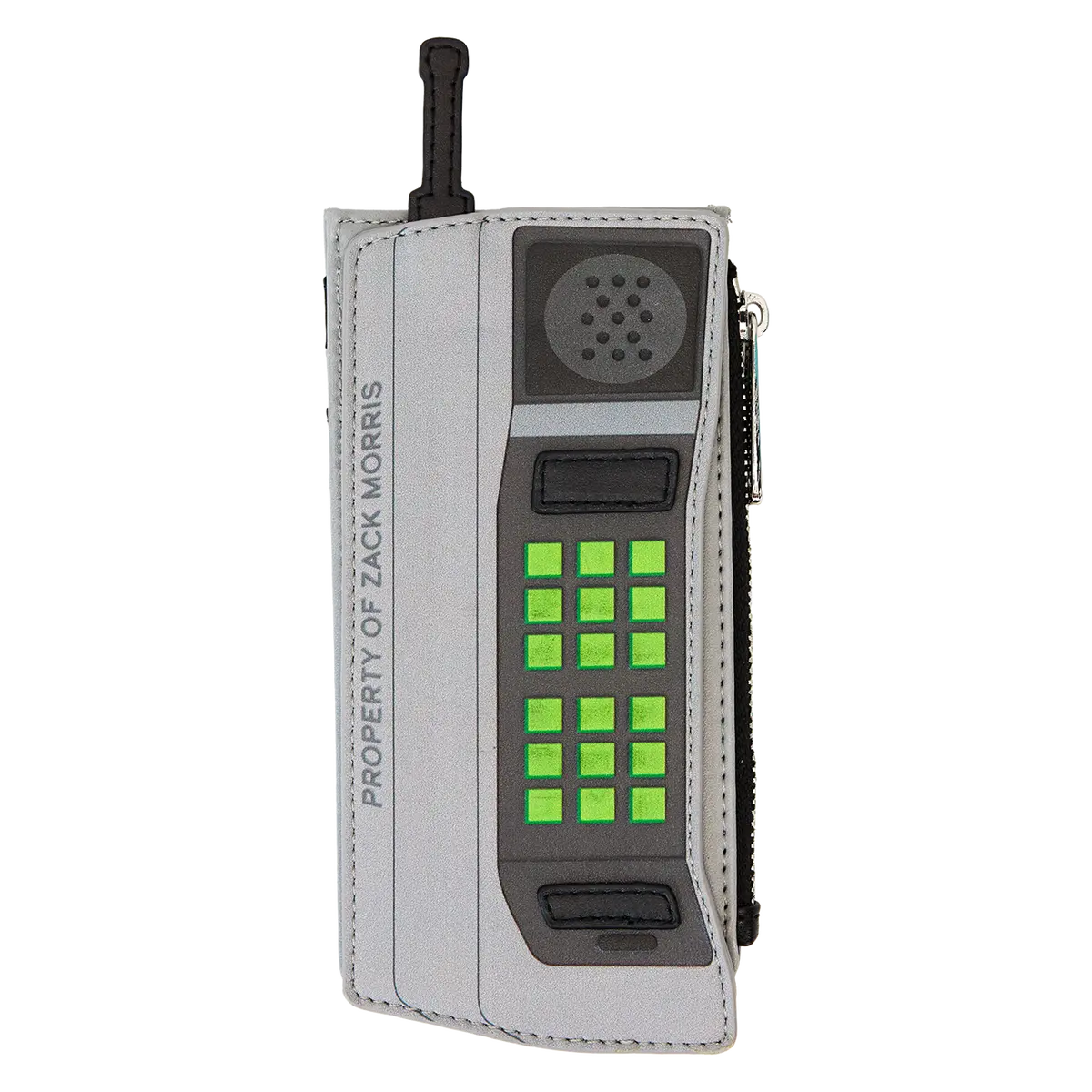 Loungefly Saved by the Bell Zach Morris Phone Polyurethane Card Holder, Retro Vibe Accessories with Shiny Glow-in-the-Dark Details, Phone Accessories, Vegan Pu, Zip Closure